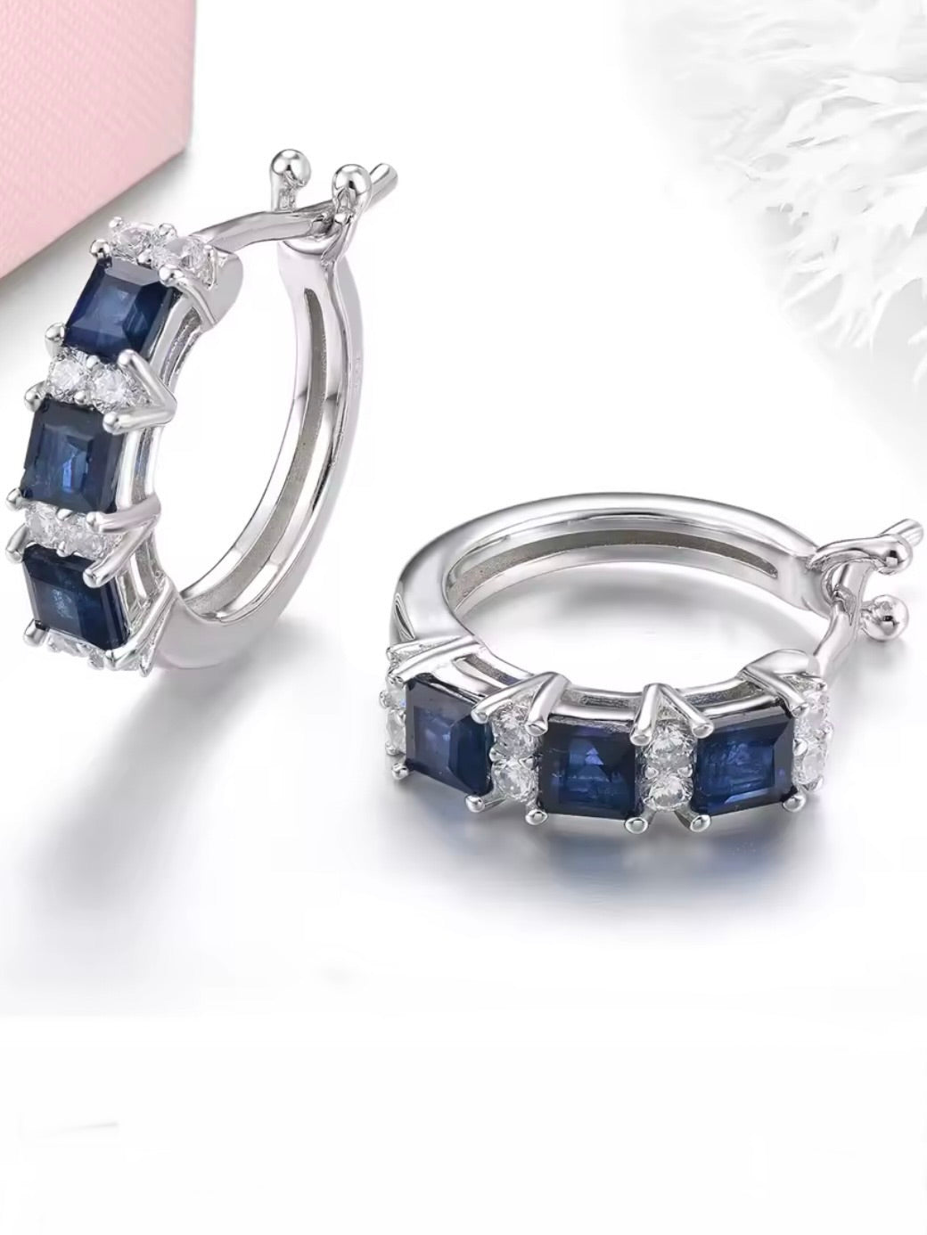 Sterling silver blue sapphire loop earrings