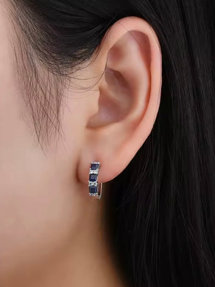 Sterling silver blue sapphire loop earrings