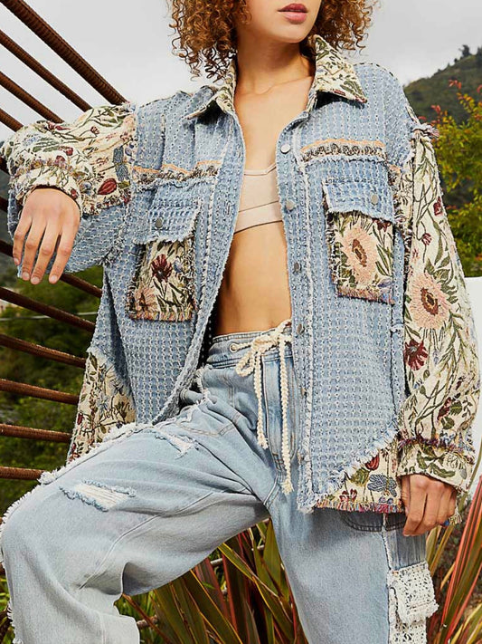 Mid blue floral jeans waffle jacket