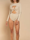 Beige cutout long sleeves bodysuit