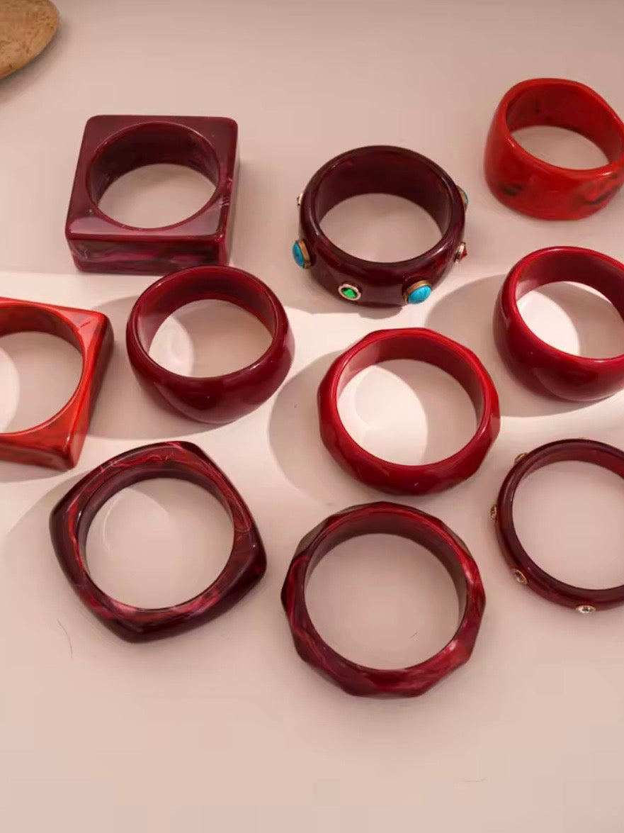 Red mixed designs resin studded brown wide bracelet