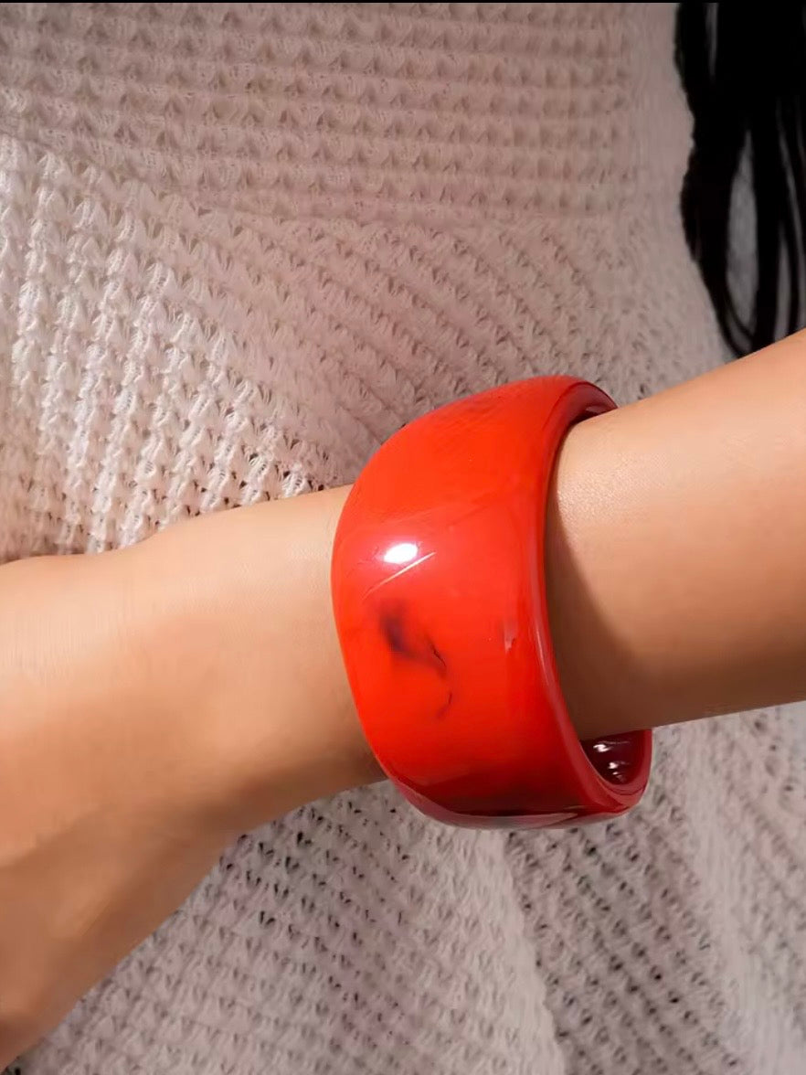 Red mixed designs resin studded brown wide bracelet