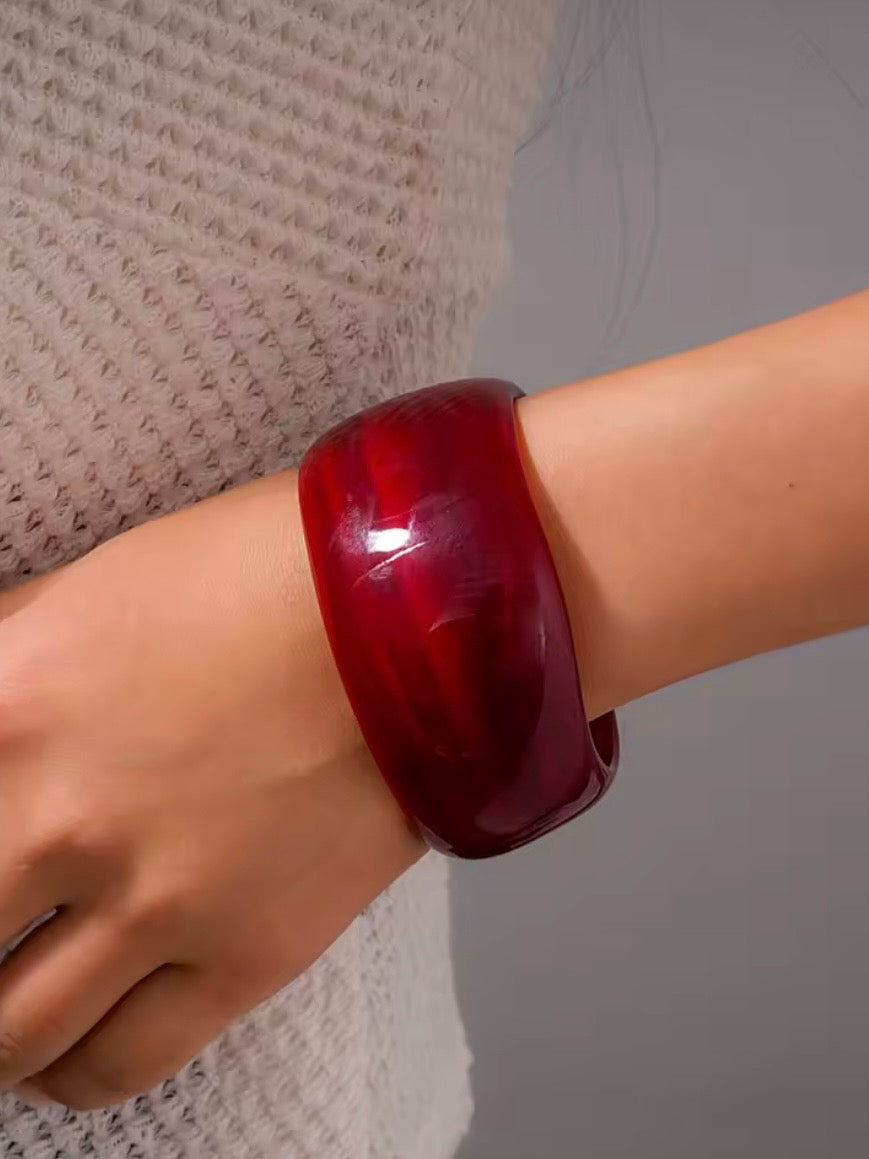 Red mixed designs resin studded brown wide bracelet