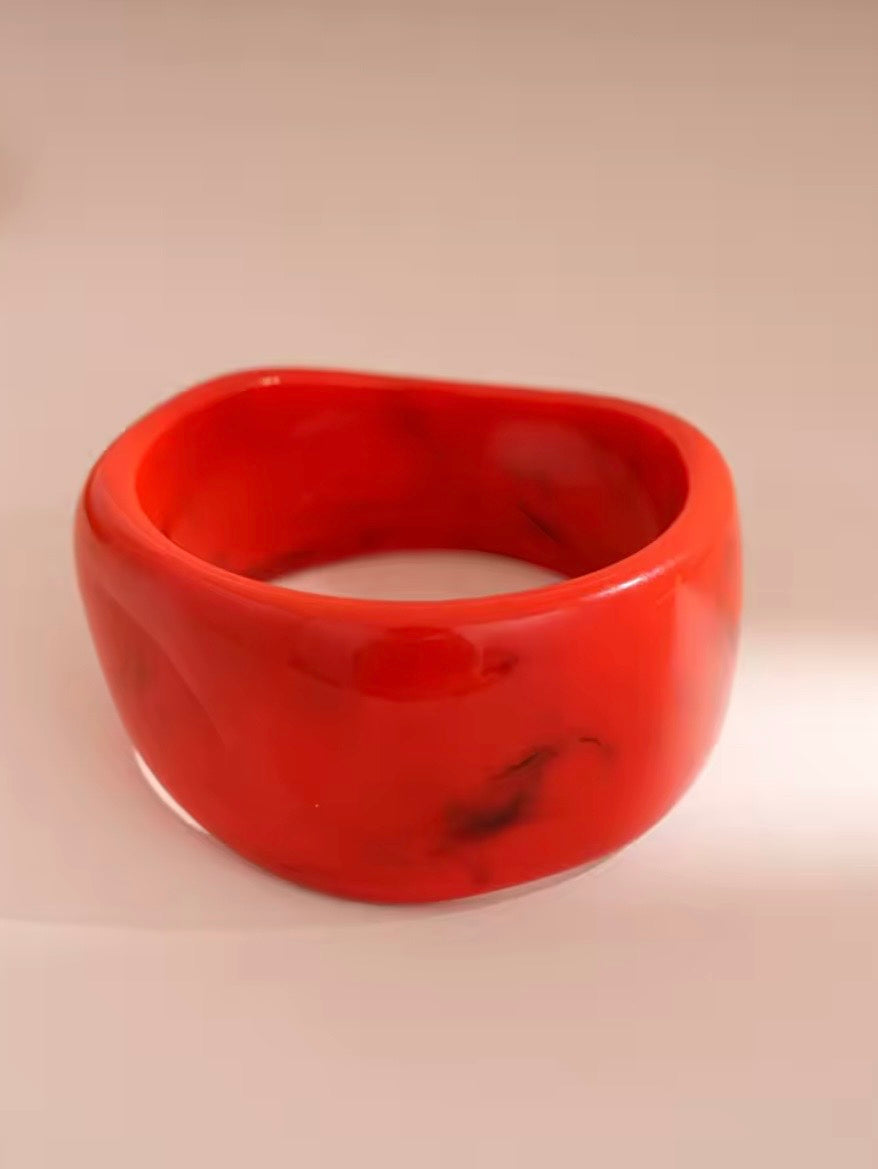 Red mixed designs resin studded brown wide bracelet