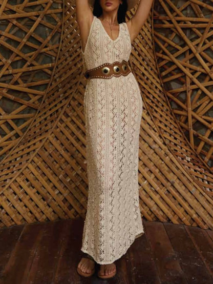 Beige net maxi dress and cover up