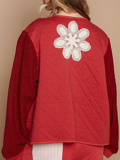 Red thin quilted bomber jacket