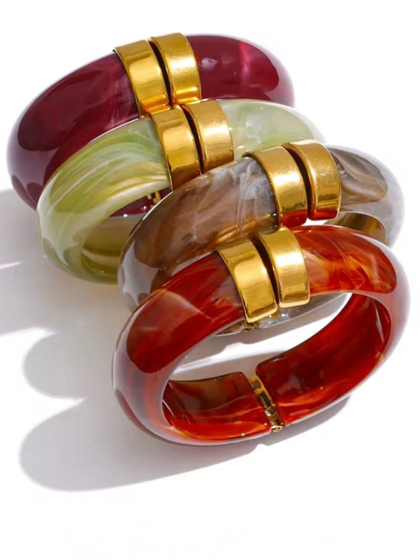 Solid colors resin acrylic metal wide bracelet