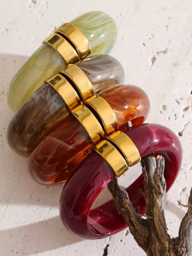 Solid colors resin acrylic metal wide bracelet