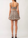 Gray set floral embroidered top and mini skirt