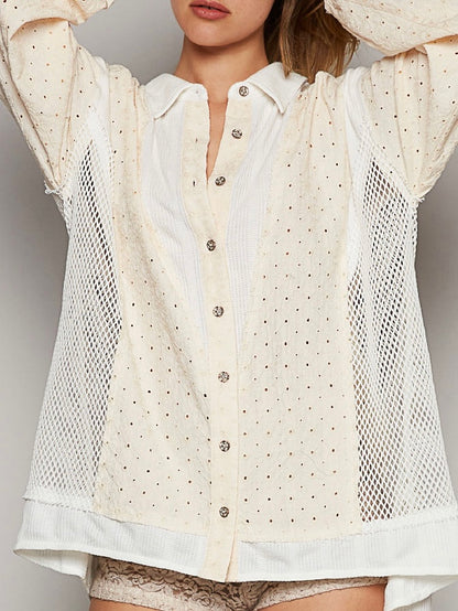 Beige and white lace mix fabrics long shirt