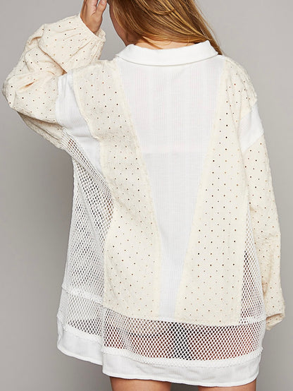 Beige and white lace mix fabrics long shirt