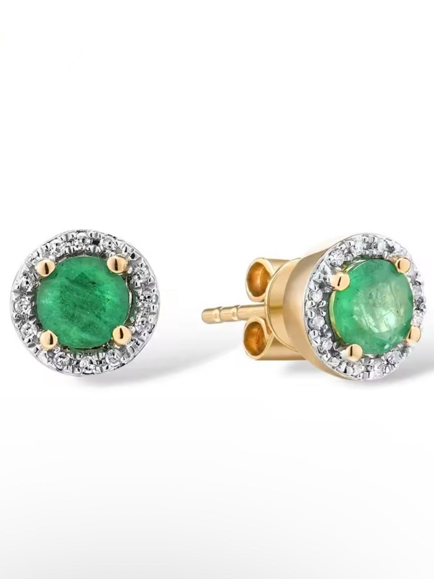 Round Gold 14k sparkling diamonds/garnet/emeralds/ruby stud earrings