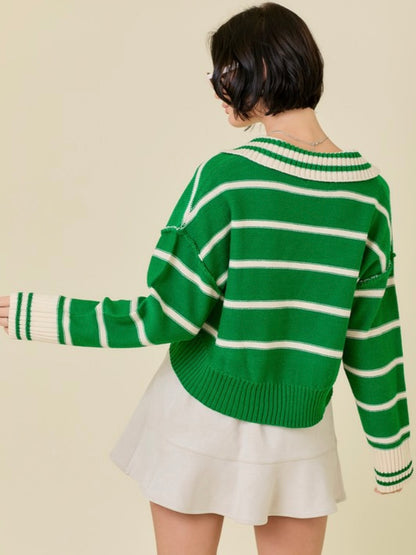 Green and Ivory striped sweater