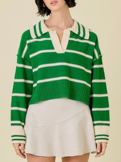 Green and Ivory striped sweater