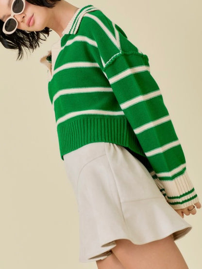 Green and Ivory striped sweater