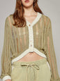 Green olive and beige net long sleeves top