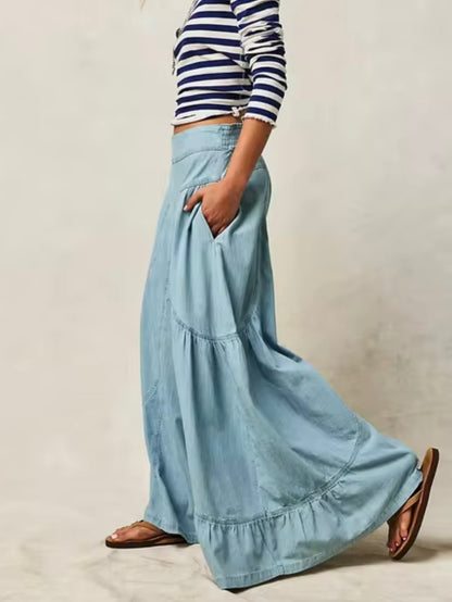 Blue loose fit wide pants