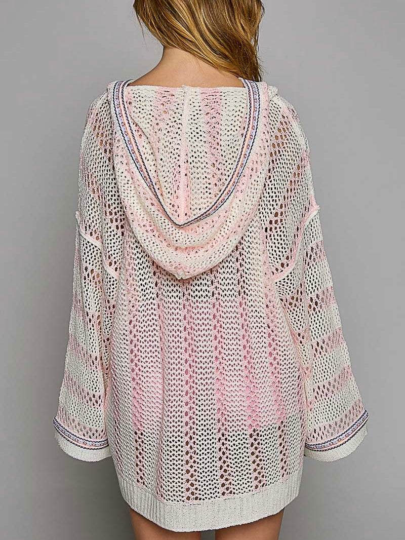 White multicolored net long sleeves top