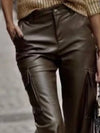 Dark khaki faux leather pants