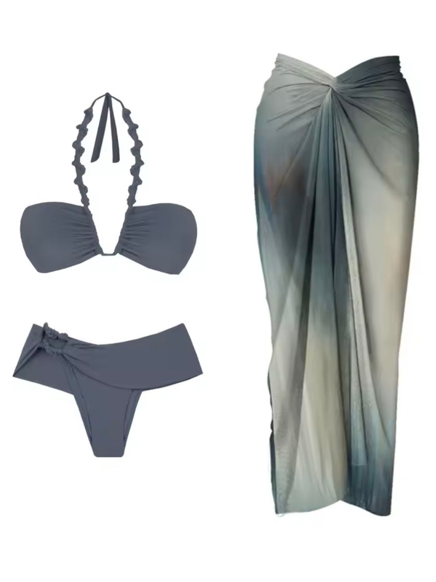 Solid colors bikini set swimsuit cover up swimwear