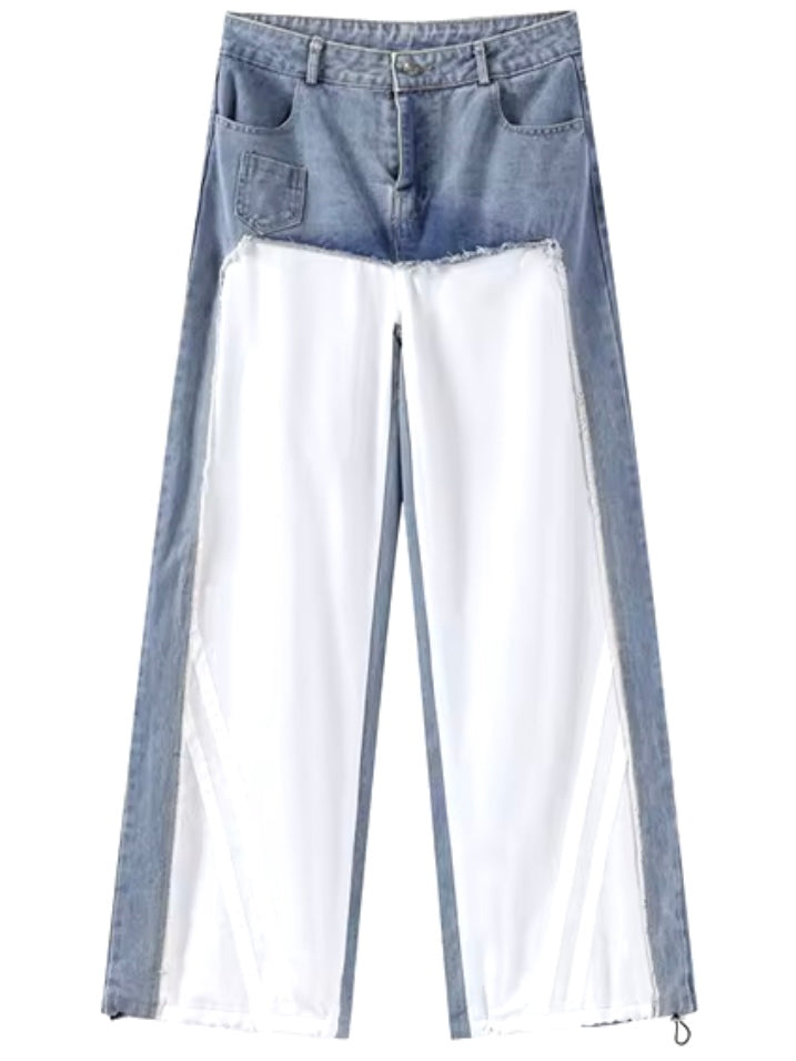 Denim mid blue mix fabrics pants