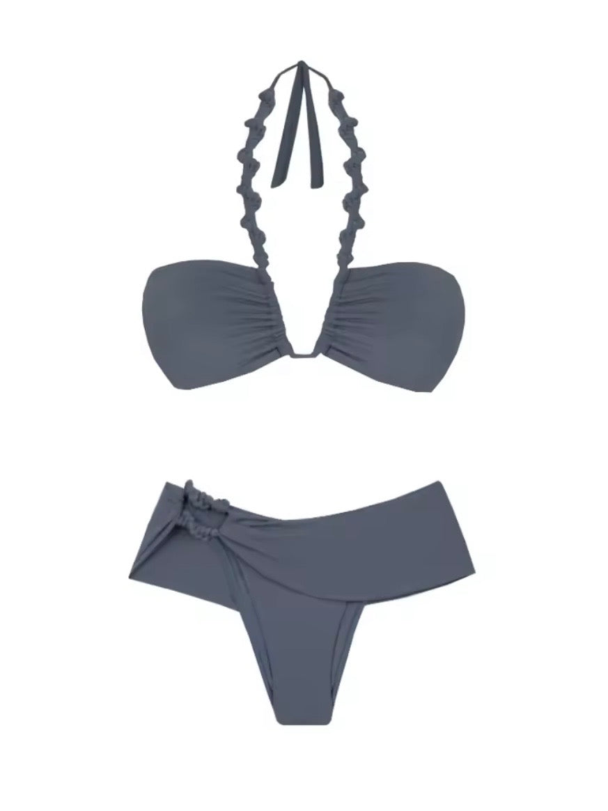 Solid colors bikini set swimsuit cover up swimwear