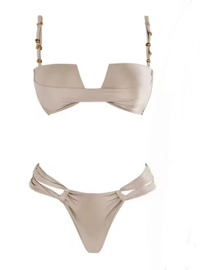 Bronze set of 3 pieces bikini and pants
