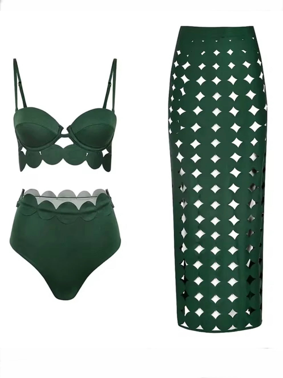 Dark green -  Brown bikini set swimsuit cover up swimwear