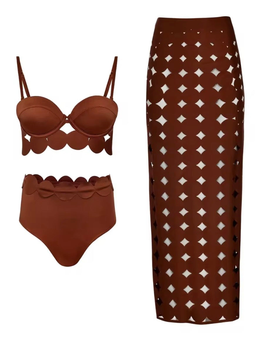 Dark green -  Brown bikini set swimsuit cover up swimwear