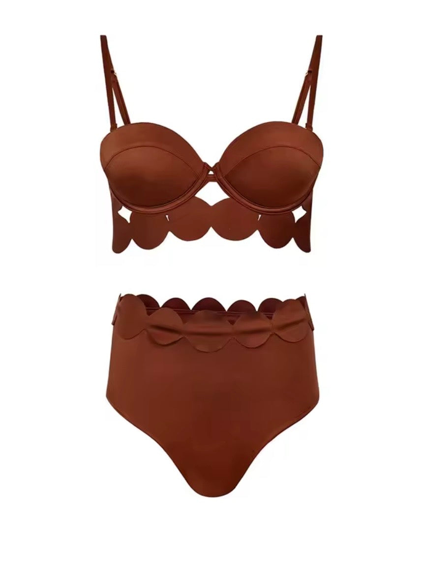 Dark green -  Brown bikini set swimsuit cover up swimwear