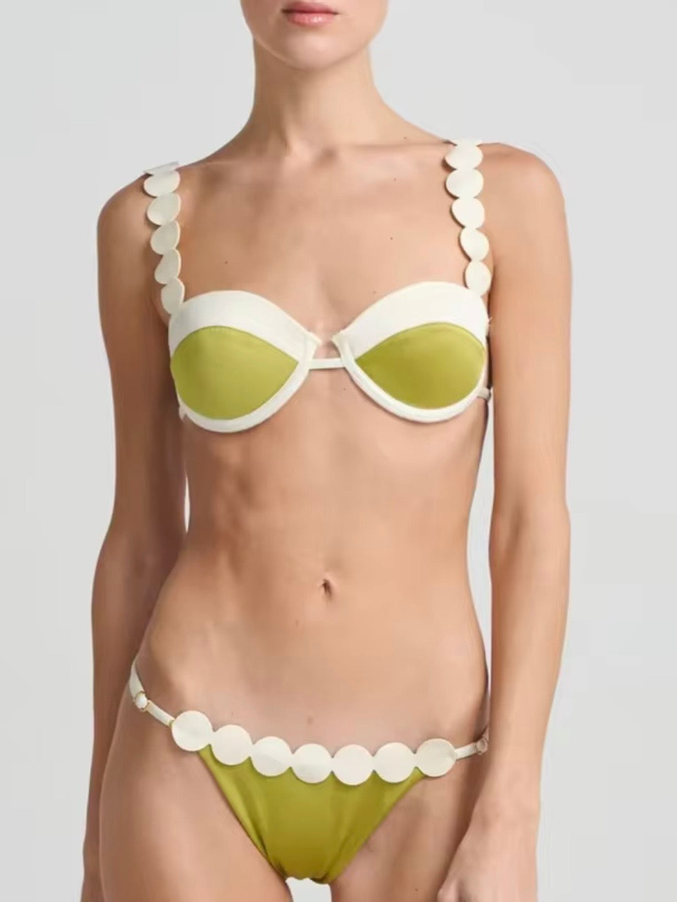 Solid colored ruffles lace trim bikini