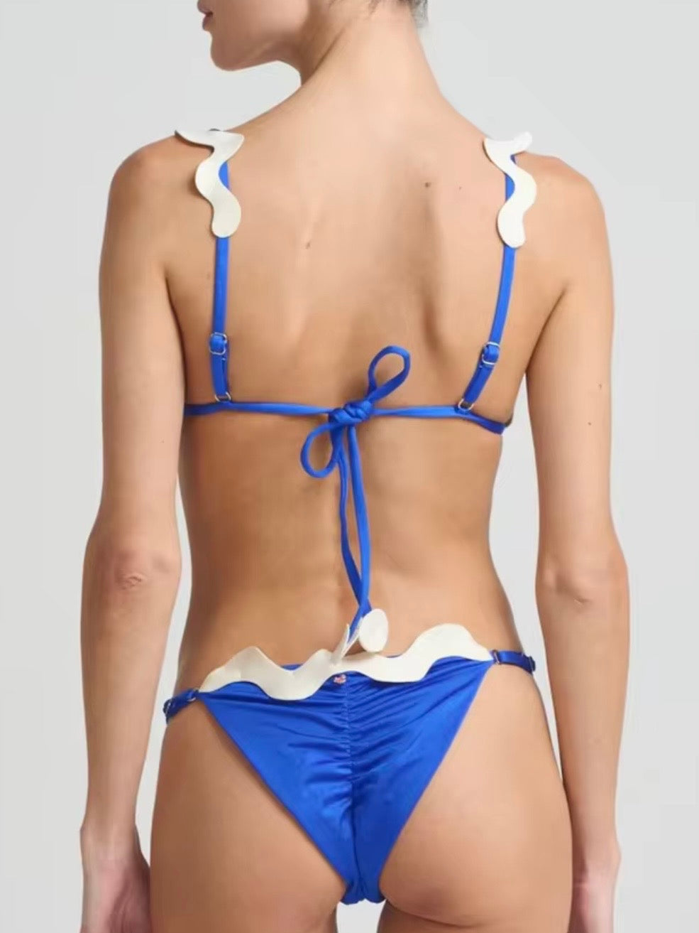 Solid colored ruffles lace trim bikini
