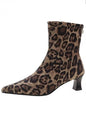 Animal print back zippered mid heel boots