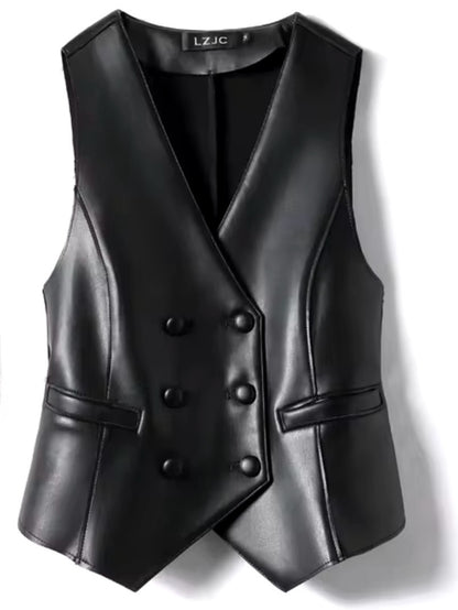 Black faux leather vest