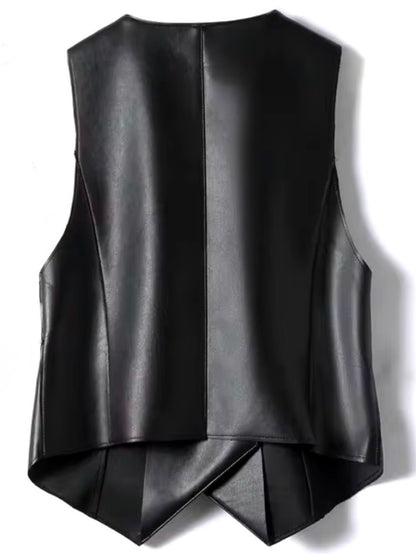 Black faux leather vest