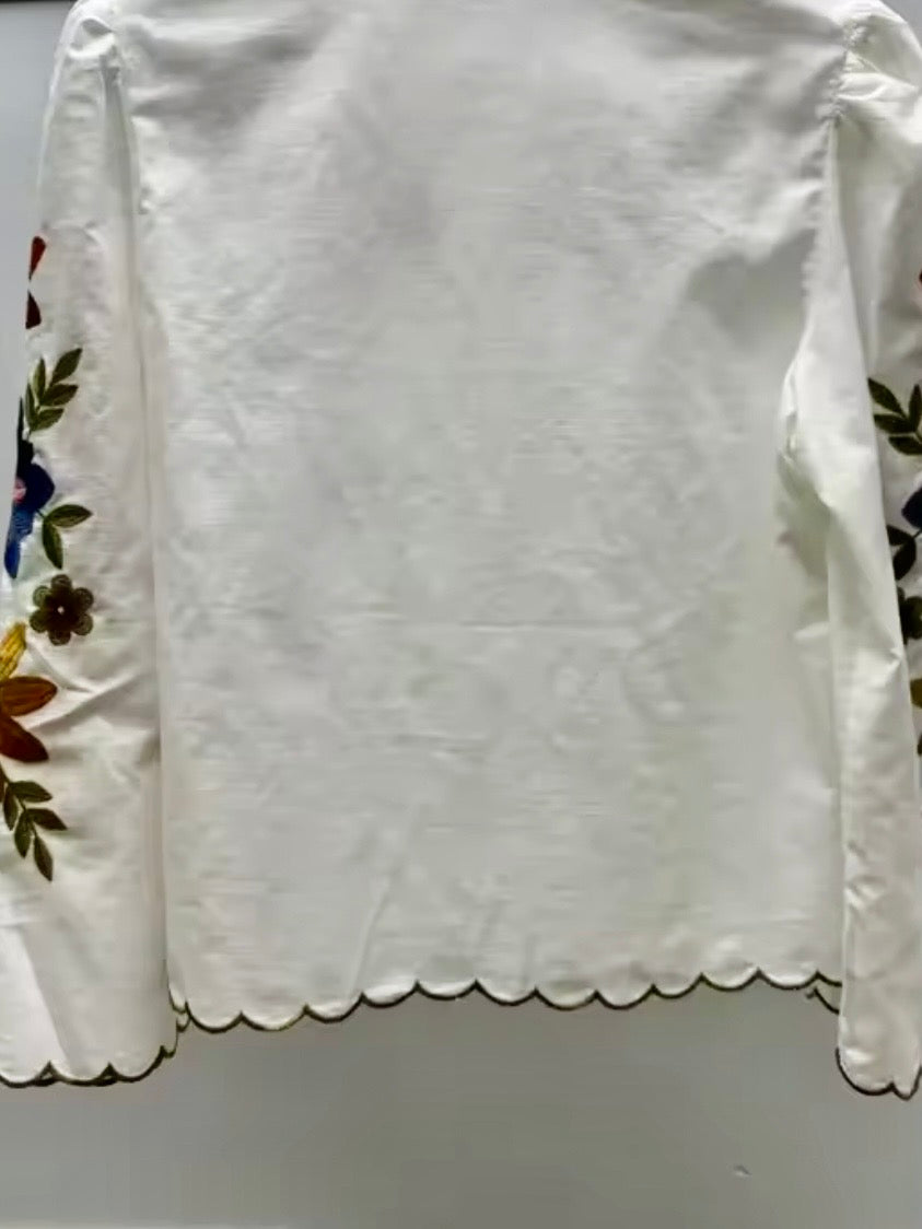 White embroidered floral shirt