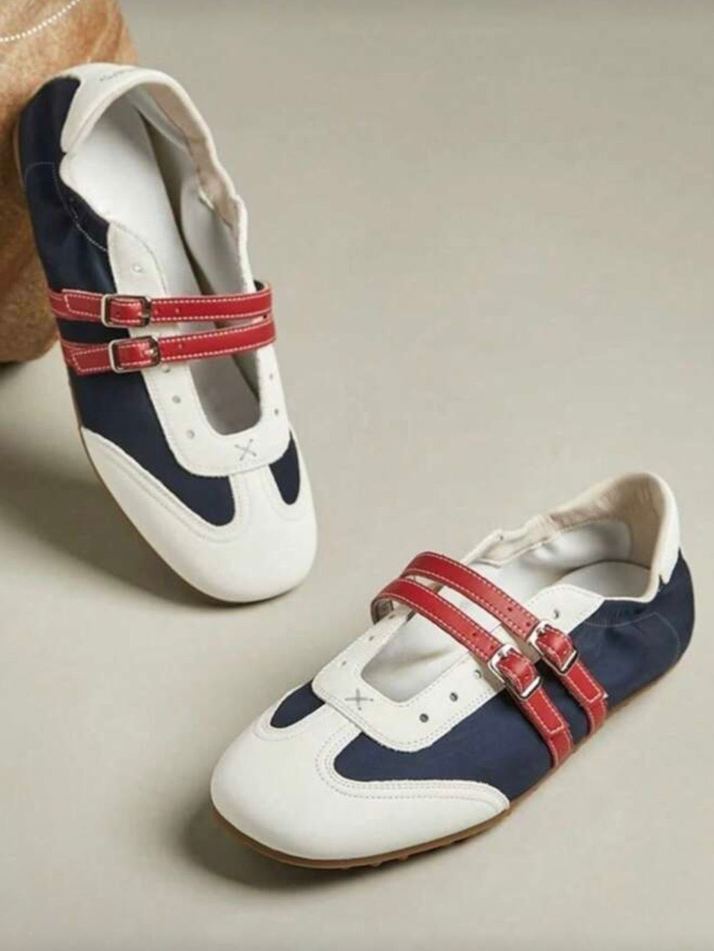 Two tones sneakers ballet straps flats shoes