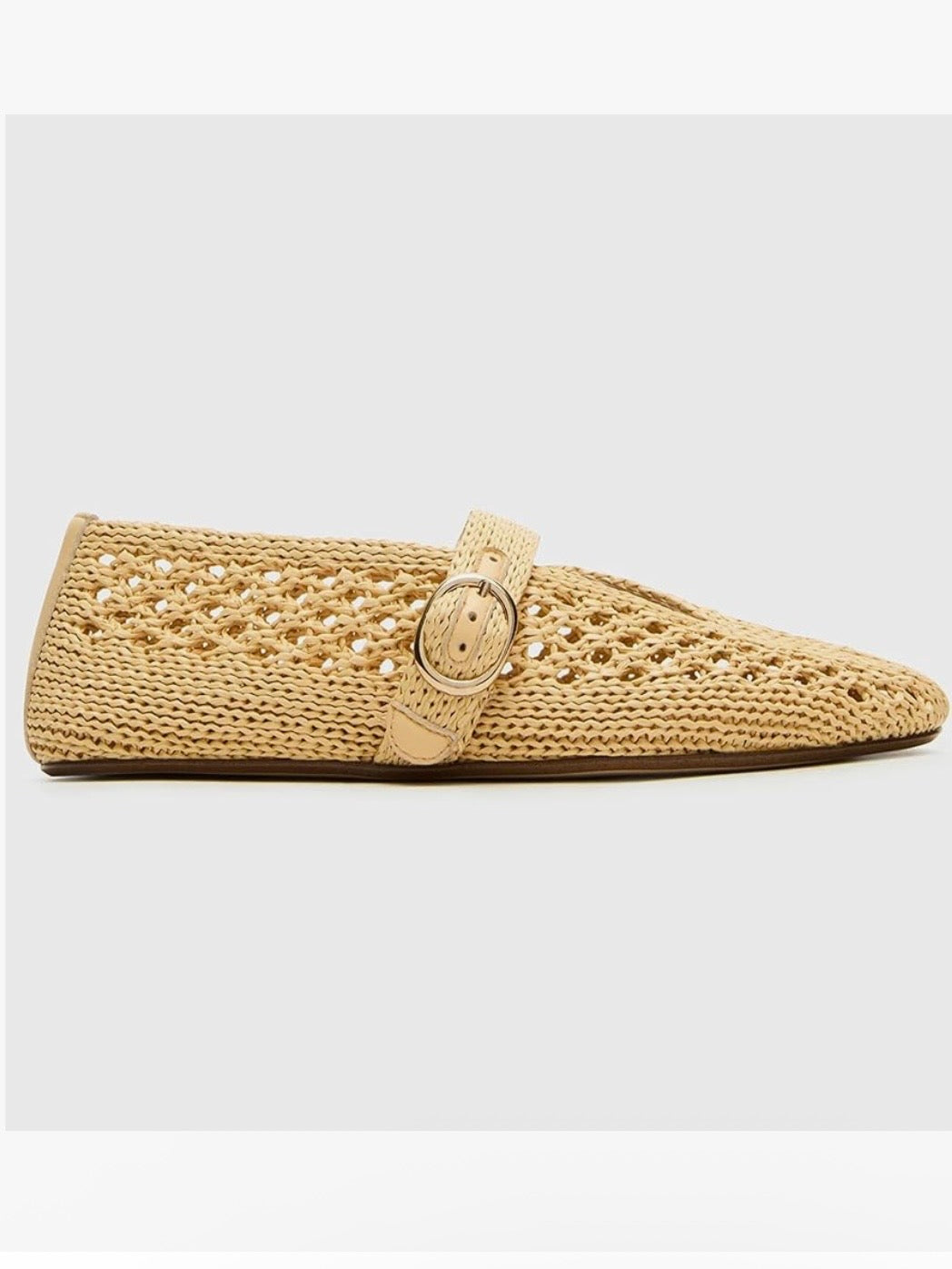 Beige ballet net straw flats shoes