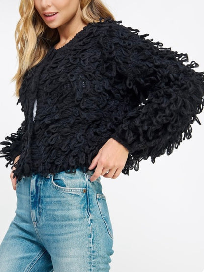 Black shaggy jacket coat