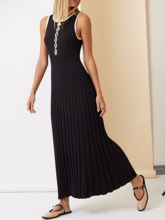 Solid colors pleated knitted tube maxi dress