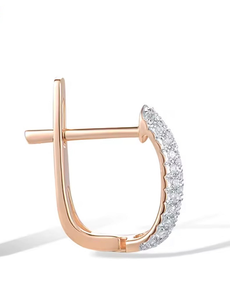Rose/White gold 585 diamonds hoop earrings