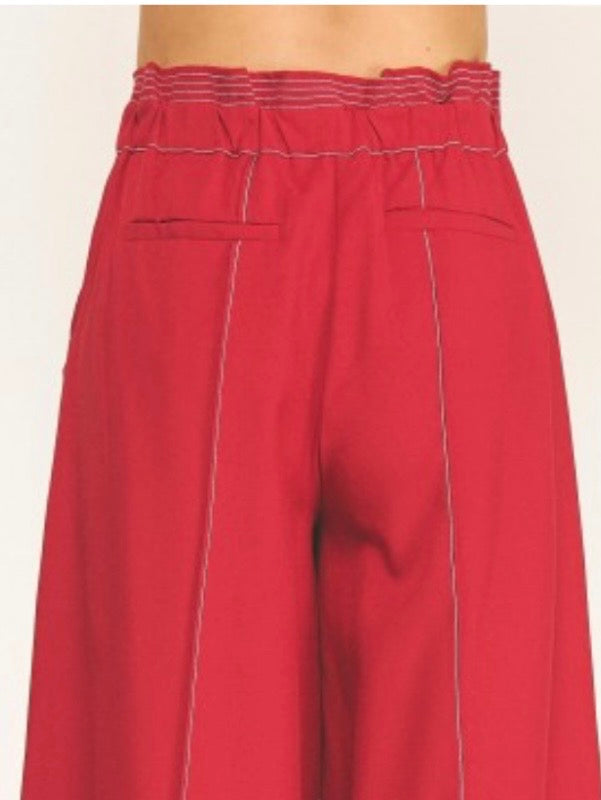 Red seams wide leg jeans pants