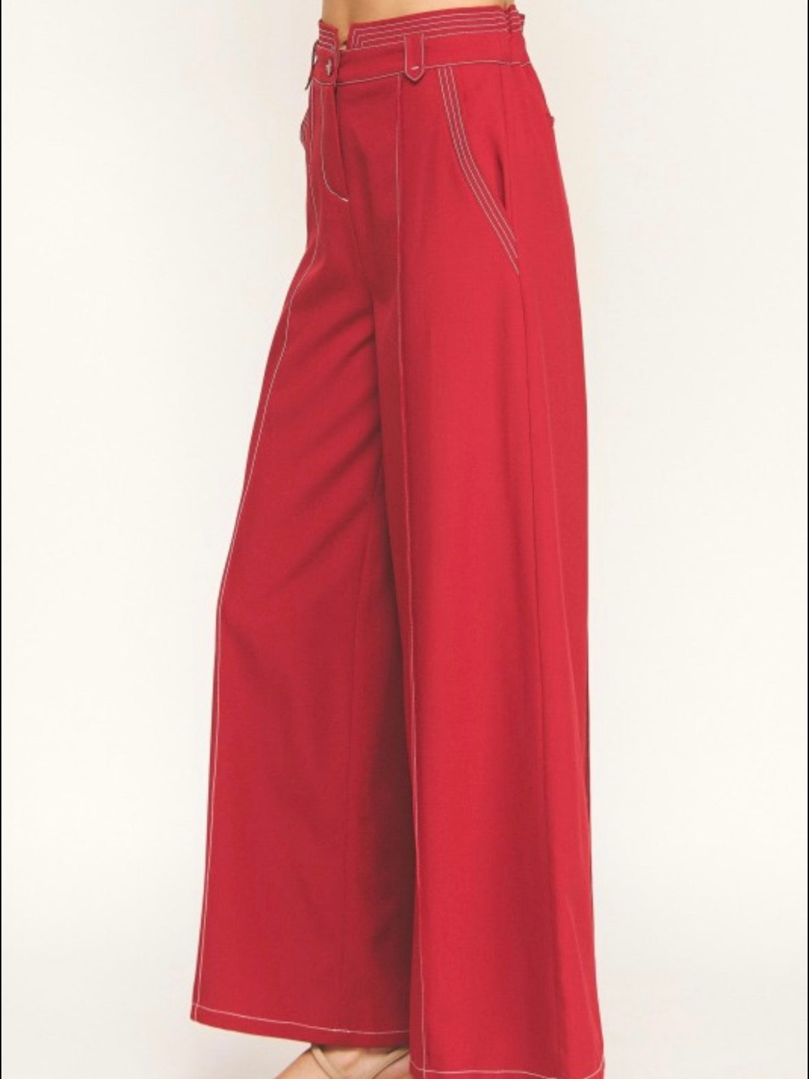 Red seams wide leg jeans pants