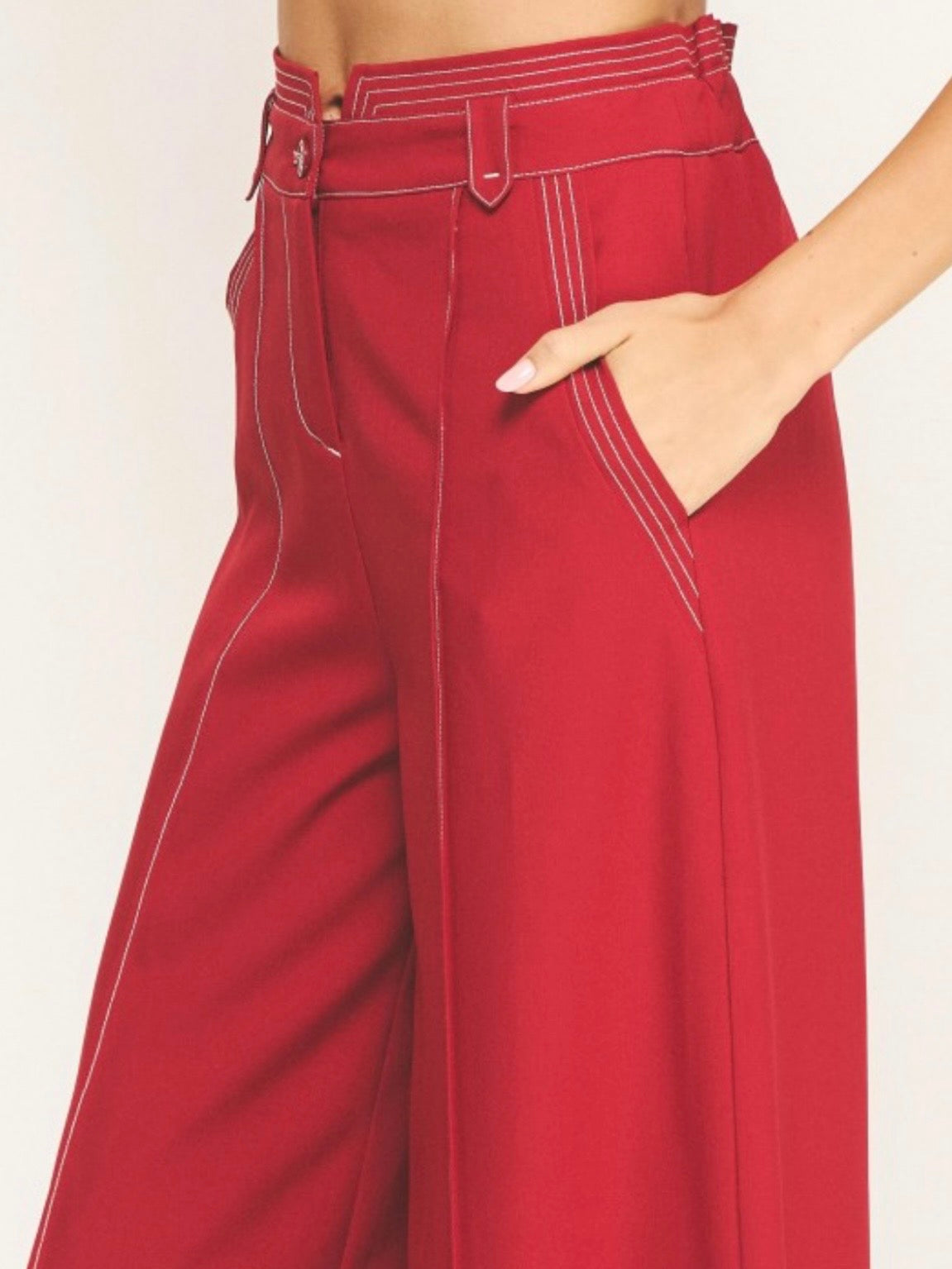 Red seams wide leg jeans pants