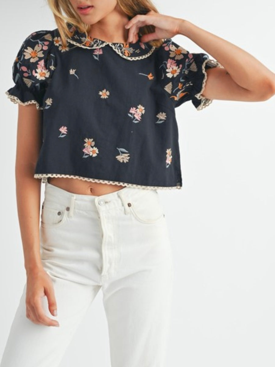 Black floral lace shirt