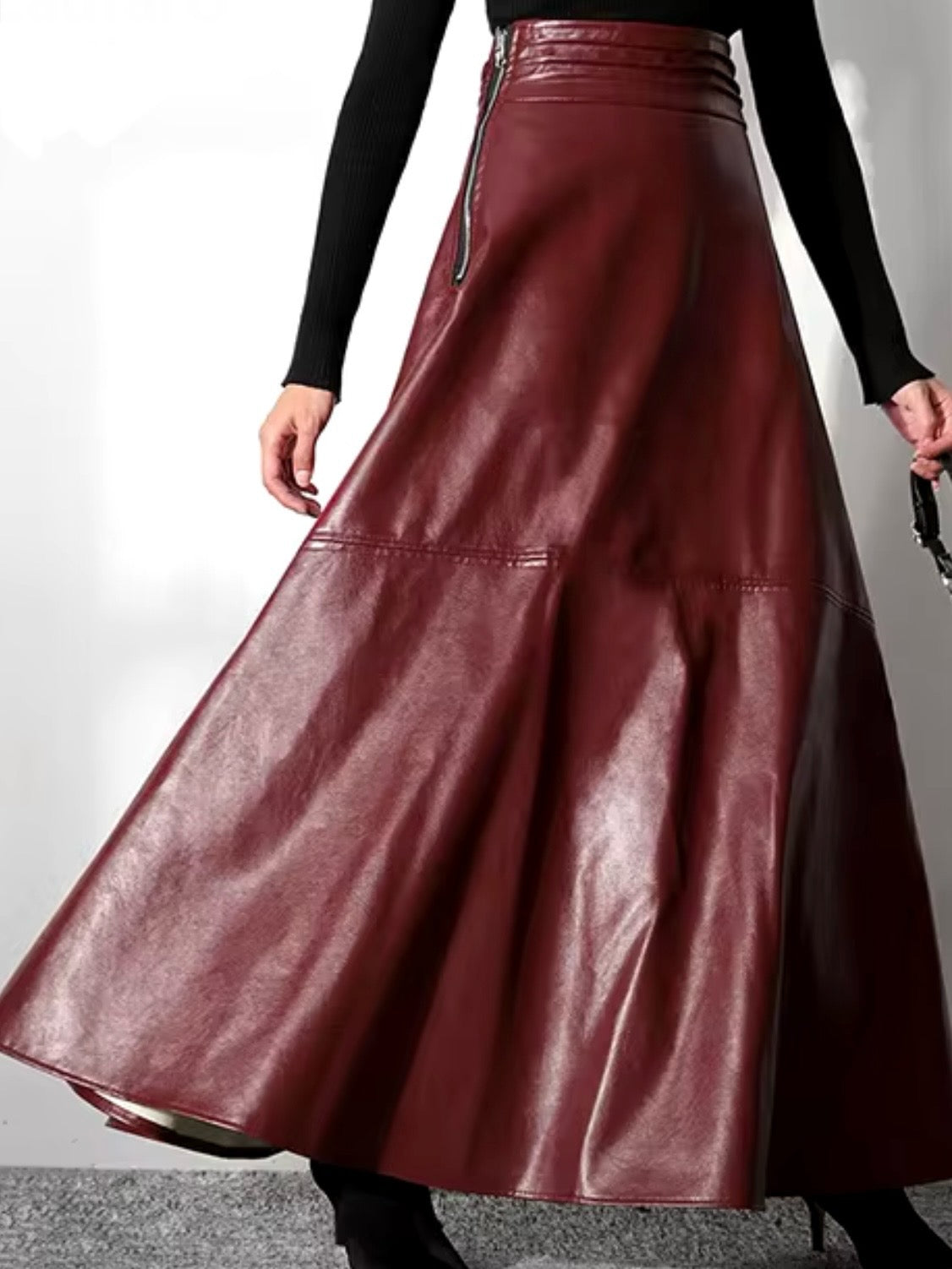 Solid colors faux leather maxi skirt