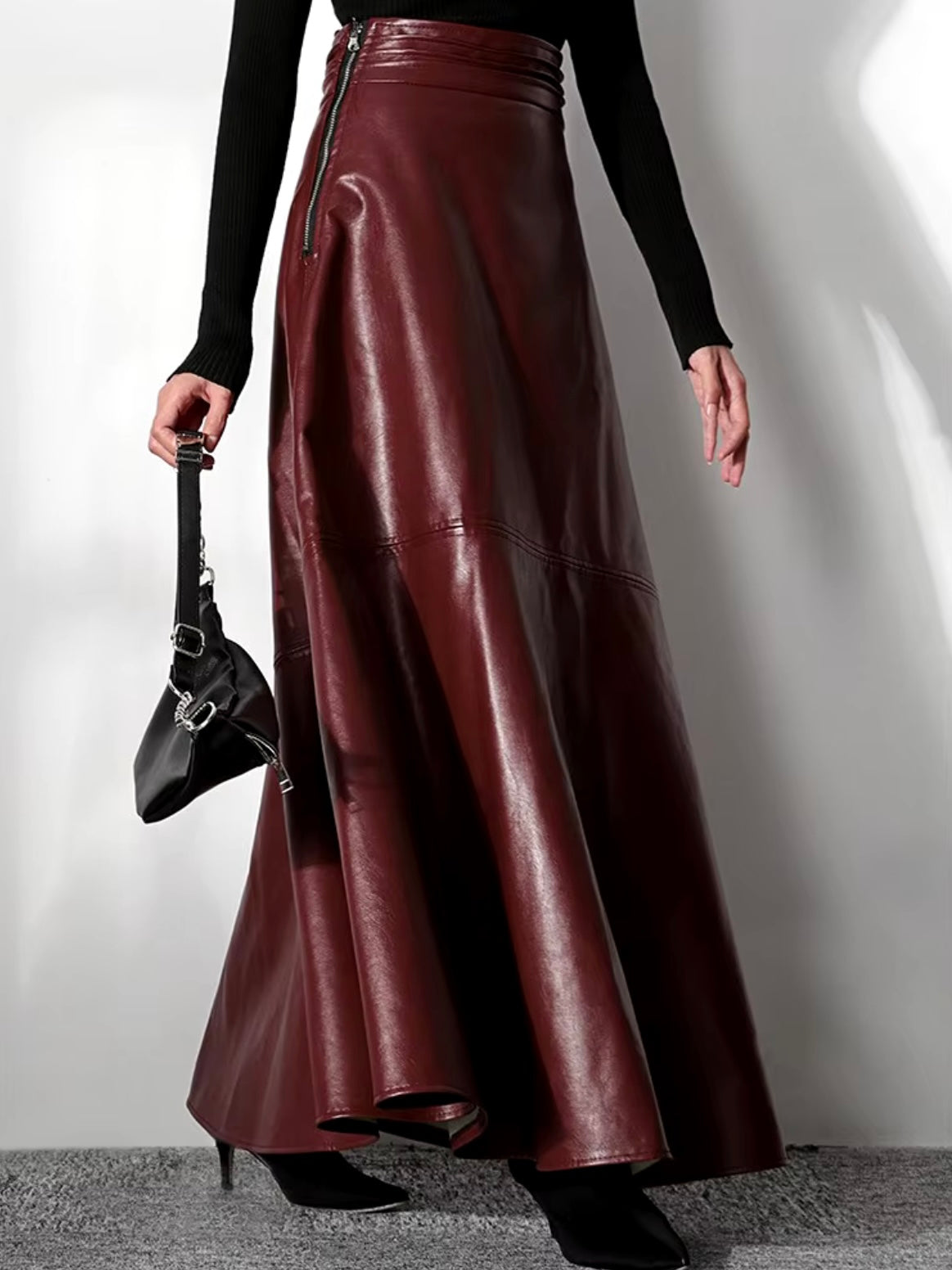 Solid colors faux leather maxi skirt