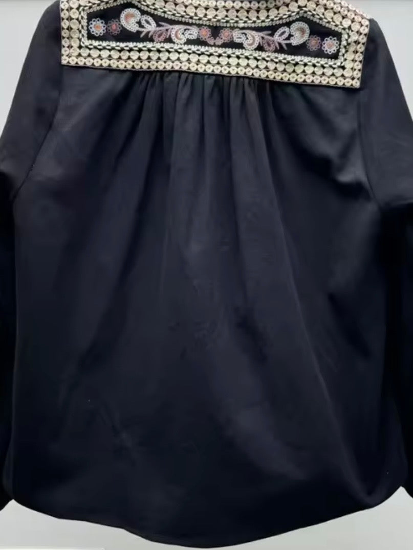 Black / White embroidered boho top blouse