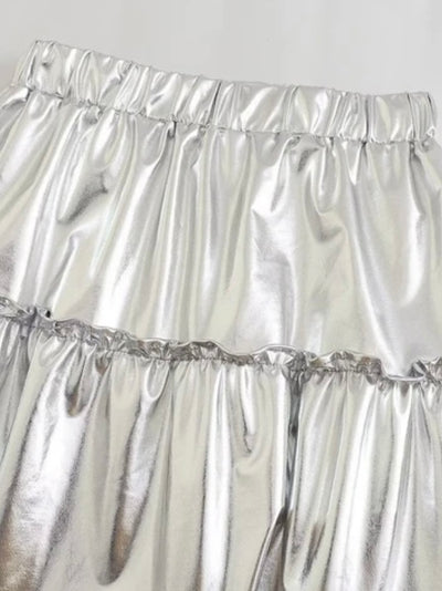 Silver metallic tube maxi skirt
