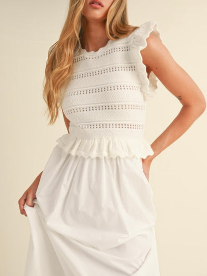 White set of 2 top and midi skirt